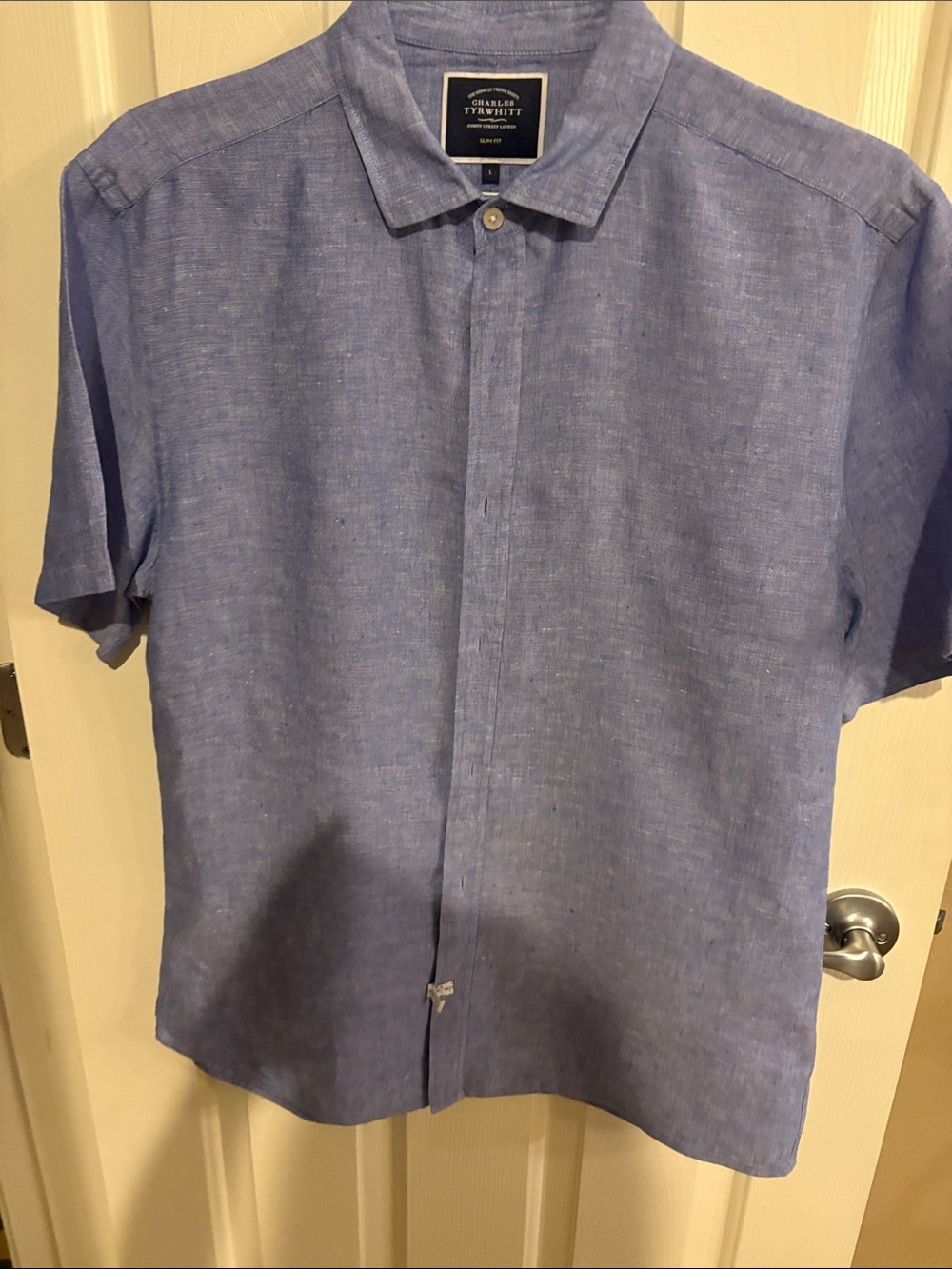 Charles Tyrwhitt Light Blue Short-Sleeve Linen Button-Down Shirt